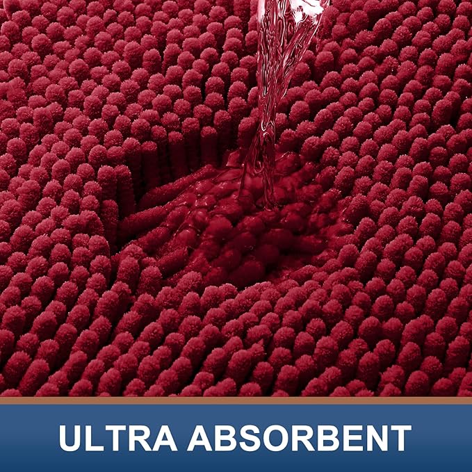 Smiry Luxury Chenille Bathroom Rugs 47x24, Extra Soft and Absorbent Shaggy Bath Mat, Machine Washable, Non-Slip Plush Carpet Runner for Tub, Shower, and Floor, Home Decor Accessories, Red - Image 4