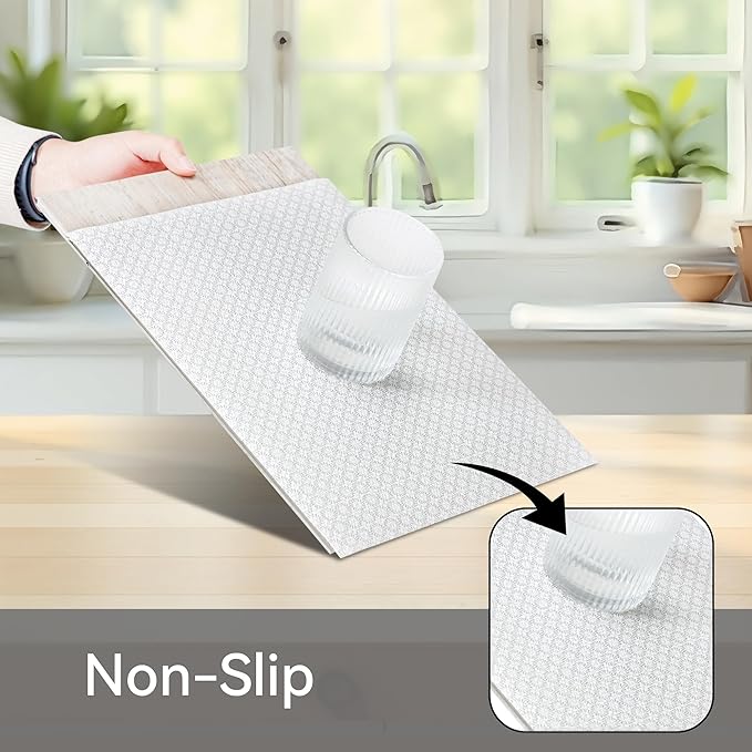 FIFTY FEET 12"x120" Non-Adhesive Shelf Liner for Kitchen Cabinets and Drawers, Washable Non-Slip PVC Cabinet Liner (White Circle)(6 Roll) - Image 2