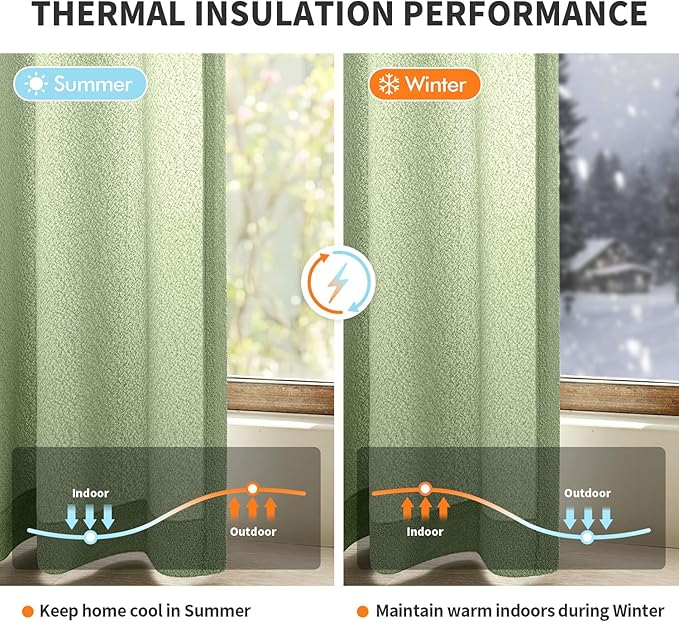MIULEE Sage Green Thermal Insulated Curtains 63 Inch Long 2 Panels Set for Summer Heat Blocking Non See Through Privacy Thick Semi Sheer Light Filtering Back Tab Window Drapes for Bedroom Living Room - Image 3