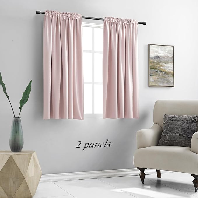 DONREN 48 Inch Length Blush Pink Curtains for Girls Baby Room - Light Pink Kitchen Room Darkening Thermal Insulated Curtains for Bathroom Small Window,52" Wide by 48" Long,1 Pair - Image 2