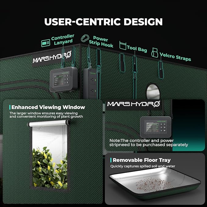 MARS HYDRO 2x2x5 Grow Tent Pro, 24"x24"x63" 2000D Thickened Polyester Canvas & High Reflective Mylar, Larger Observation Window, Controller & Socket Hanger,for TS600/FC1500/TS1000 Indoor Plant Growing - Image 3