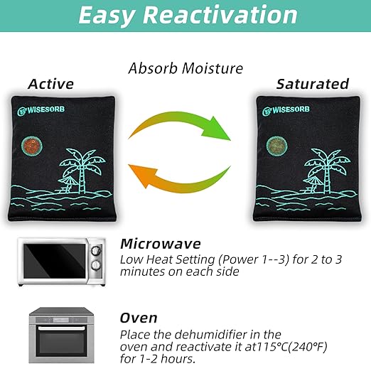 500g x 2pcs Rechargeable Desiccant Packs, Reusable Car Dehumidifier, Microwave Reactivated Silica Gel Packets Moisture Absorber with Color Indicating for Safe Closet Basement Garage - Image 4