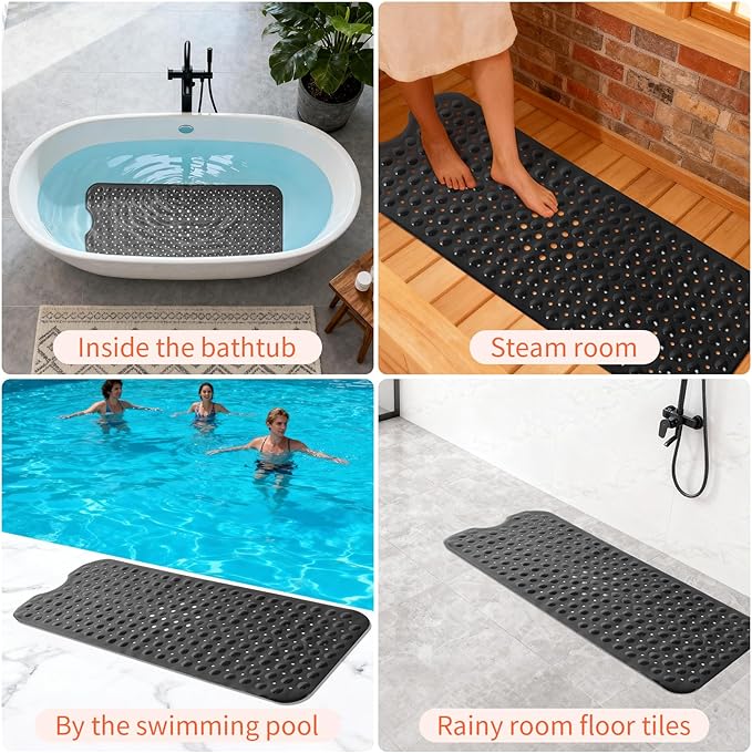 Anti-Slip Bathtub Shower mat, 39.3×15.7 inch（Approximately 100 × 40cm） Soft Oversized Machine Washable Non-Slip Bathtub mat with Drainage Holes, Bathroom Floor Suction Cup.（1-Opaque Black） - Image 6