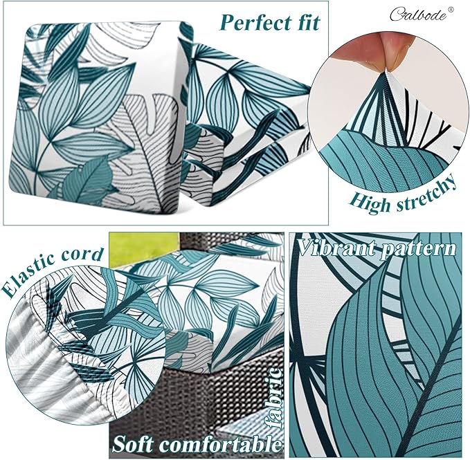 8Pcs Stretch Patio Cushion Cover Outdoor Cushion Cover Replacement Slipcovers Indoor and Outdoor Chair seat Covers Blue Botanical Print Patio Furniture Protector(Cover Only) - Image 3