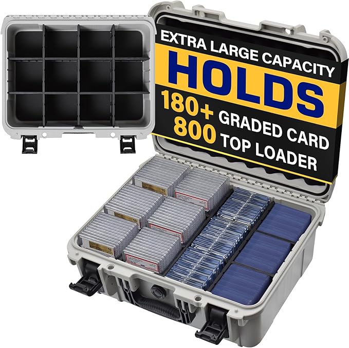 Graded & Trading Card Storage Box – XL Baseball Card Case with 8 Adjustable Dividers, Fits PSA BGS SGC Slabs, Toploaders & Magnetic Holders – Waterproof Hard Shell Sports Card Organizer (Case Only) by Unknown