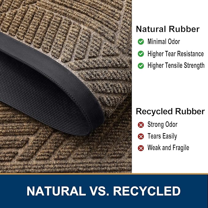 Smiry Half Circle Front Door Mat Outside Entrance, Heavy Duty Sturdy Natural Rubber Doormat, Trap Dirt and Moisture, Low Profile Mats for Indoor Outdoor Entry, Irregular Triangle (35x23, Brown) - Image 5