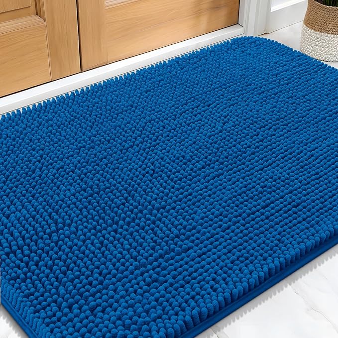 OLANLY Dog Door Mat for Muddy Paws 32x20, Absorbs Moisture and Dirt, Absorbent Non-Slip Washable Doormat, Quick Dry Chenille Mud Mat, Entry Indoor Entryway Carpet for Inside Floor, Deep Navy Blue by OLANLY