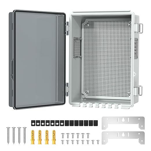 Joinfworld Outdoor Electrical Box, Waterproof Electrical Box WiFi Enclosure 11.8x6.7x5.6 Vented Electric Box Plastic Clear with Mounting Panel Cable Grommet Stainless Steel Dust Screen by Joinfworld