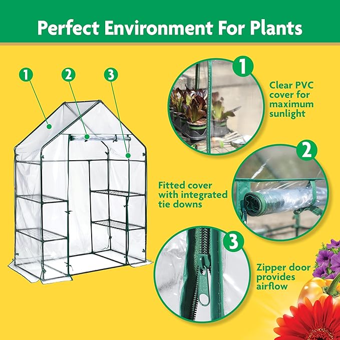 Miracle-GRO 4'8" x 29" x 6'5" Outdoor Mini Walk-in Greenhouse Plant Tent, All-Season Small Walk-in Plant Growth Accelerator with 4 Wire Shelves, Clear - Image 3