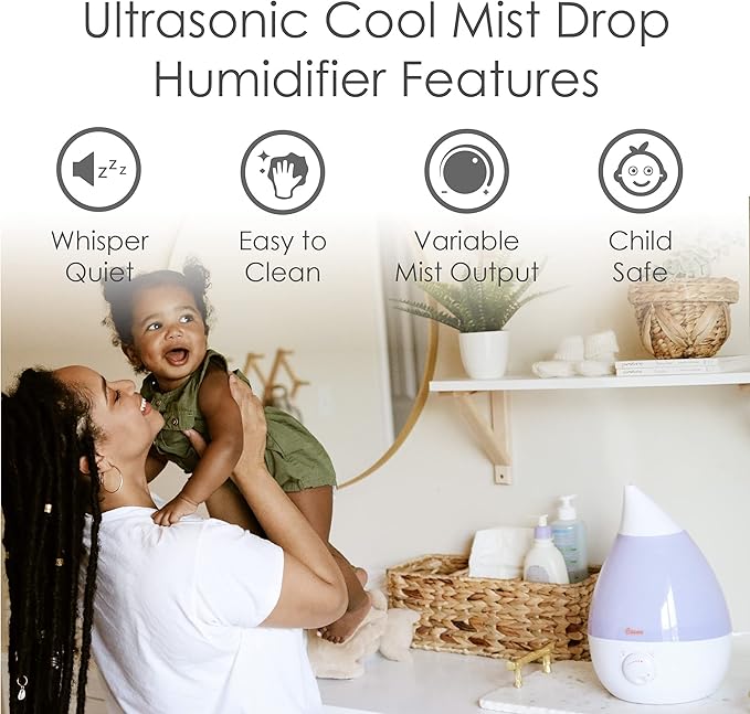 Crane White Drop Ultrasonic Cool Mist Teardrop Humidifier, 1 Gallon Tank, Baby Humidifier for Nursery, Bedroom, Plants, Office, Adjustable Mist Levels - Image 2
