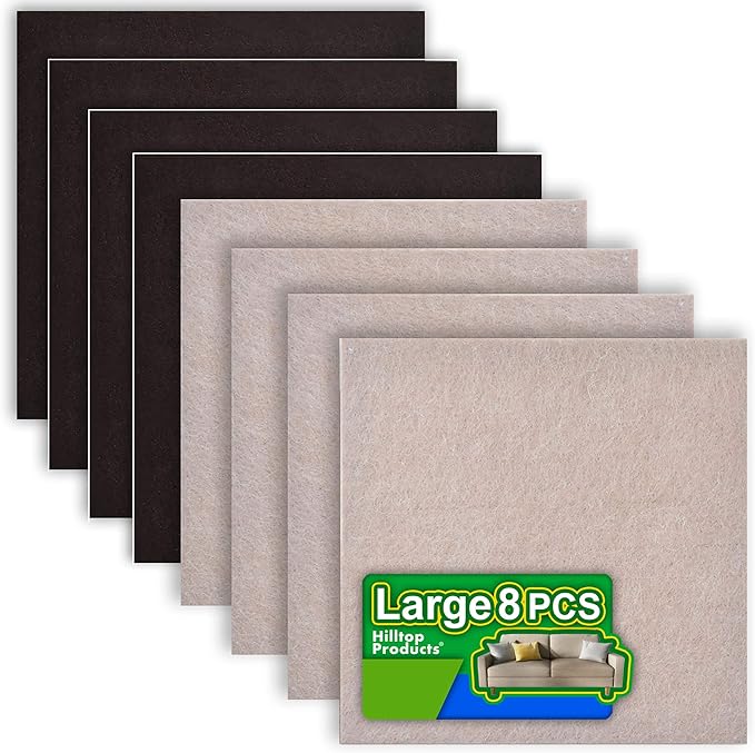 8 Pack - 2 Colors Self Adhesive Square Furniture Felt Pad Surface Protector for Hardwood, Tile, Laminated Floor - Cut into Any Shape by HilltopProducts