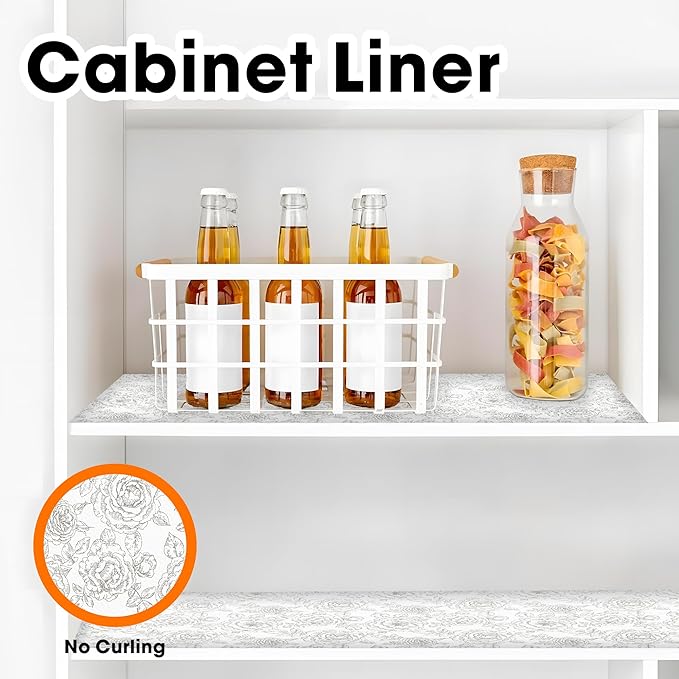 Drawer and Shelf Liner for Kitchen Cabinets Non-Adhesive, Non-Slip Cabinet Liner Shelf Paper Strong Grip Waterproof Easy to Clean for Kitchen Shelves Cupboard, Flower,23.6IN X 30FT - Image 6