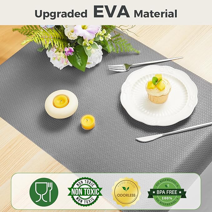 100% EVA Shelf Liner for Kitchen Cabinet, 18" x 360" Drawer Liners Non Adhesive Non Slip Waterproof Plastic Paper, Dresser Pantry Bathroom Refrigerator Protector, Grey - Image 3