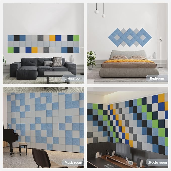 12 Pack Acoustic Panels Self Adhesive Sound Proof Foam, High Density Sound Acoustic Panel, 12X12X0.4 Inch Square Panels in Home, Office, Reccording Room, Studio,and more(Blue Gray) - Image 7