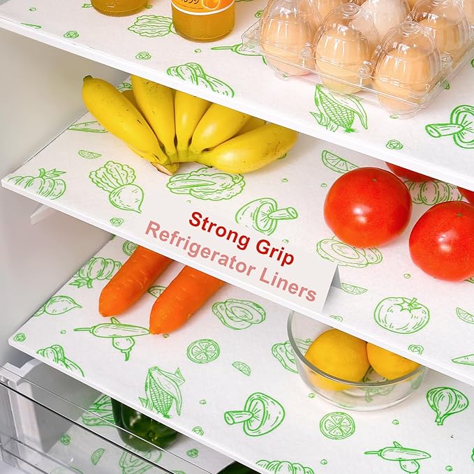 Cooyes Refrigerator Liners 17.7" x 24", 12 Pack, Absorbent Non-Slip Washable Fridge Mats, Shelf Liner for Kitchen Cabinets Non-Adhesive, Green Veggie - Image 7