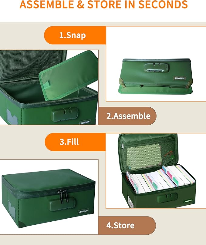 JUNDUN Index Card Holder with Lock,Collapsible Fireproof Index Card Box fits 1200 3x5-Inch Flash Cards - Business, Recipe, or Note Card Storage Boxes - Green - Image 5