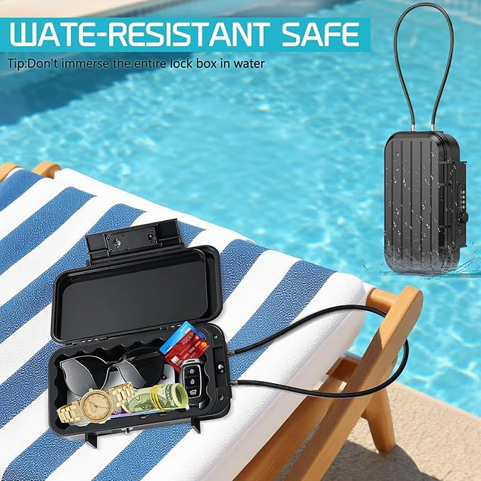 Security Case LockBox with Code, Portable Safe Box with Removable Chain Combination Lock Box Mini Anti-Theft Travel Safe Waterproof Lockable Box for Gym Hotel Dorm Home Car Pool Beach - Image 3