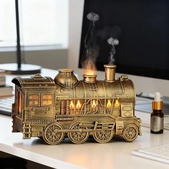 Valentine's Day Train Humidifier 300ml, Dual Mist Outlets Cool Mist Diffuser with 2/8H Timer, for Aromatherapy & Air Humidity, Desktop Decor(Bronze) - Image 8