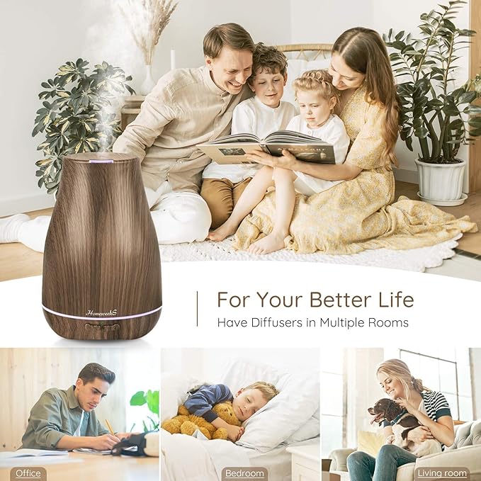 Aromatherapy Essential Oil Diffuser for Room: Air Humidifier Aroma Scent Cool Mist Diffusers Colorful Light Cute Mini Small Waterless Auto Off Ultrasonic for Home Bedroom (Brown Wood Grain) - Image 2