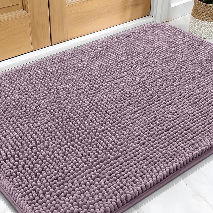 OLANLY Dog Door Mat for Muddy Paws 34x21, Absorbs Moisture and Dirt, Absorbent Non-Slip Washable Doormat, Quick Dry Chenille Mud Mat for Dogs, Entry Indoor Entryway Carpet for Inside Floor, Deep Plum by OLANLY