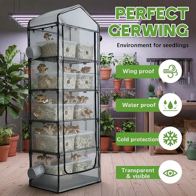 Windyun 5 Tier Extra Tall Mushroom Grow Tent Kit with Light & Timer, 80 x 19 x 27 Inch & 6500k Greenhouse with LED Grow Light, 4" Vents & Built in Humidifier Ports for Indoor Outdoor Mushroom Tent - Image 5