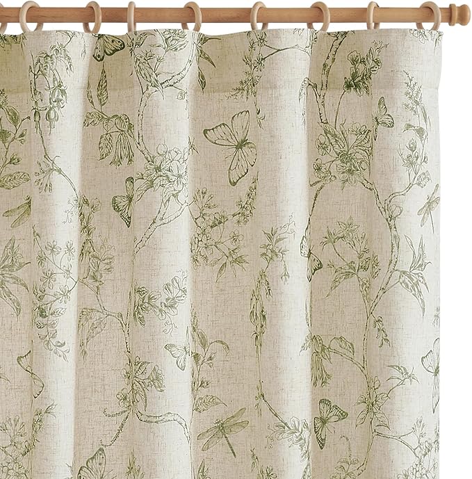 jinchan Floral Curtains Lined Linen Blend Curtain for Living Room 84 Inch Length Sage Green Farmhouse Flower Patterned Curtain French Country Curtains Drapes Back Tab Rod Pocket 2 Panels by JINCHAN