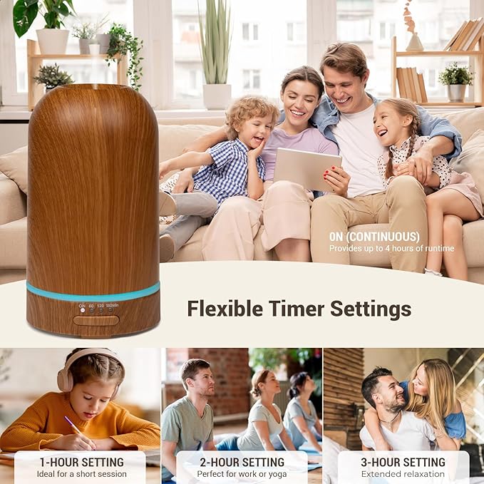 Ultrasonic Essential Oil Diffuser 100ML - Cool Mist Humidifier, 7-Color LED Lights, 3 Timer & Auto Shut-Off, Ideal Gift for Home Bedroom Office (Wood Brown) - Image 4