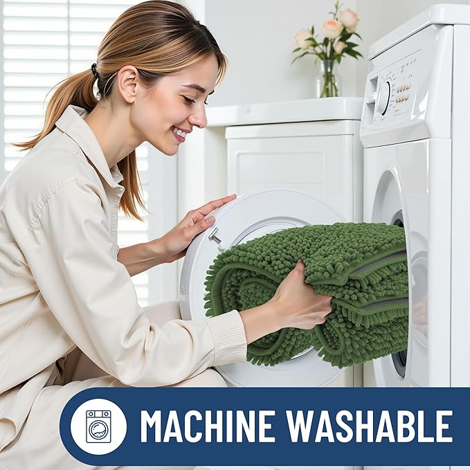 Smiry Luxury Chenille Bathroom Rugs 30x20, Extra Soft and Absorbent Shaggy Bath Mat, Machine Washable, Non-Slip Plush Carpet Runner for Tub, Shower, and Floor, Home Decor Accessories, Olive Green - Image 6