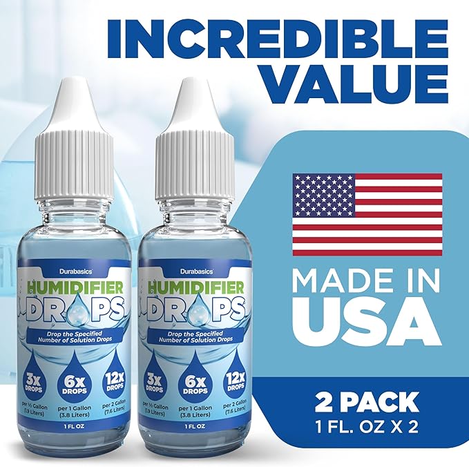 Durabasics [2 Pack] Humidifier Drops for Cleaning - Food Grade Humidifier Cleaner Slows Buildup & Scaling - Cleans & Deodorizes Water - Suitable for All Models - 200+ Day Supply - Made in USA - Image 5