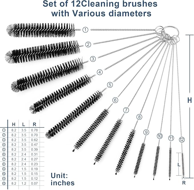 Straw Cleaner Brushes Sets, 12 Pieces 8.2 Inch Botthle Cleaning Brush and Nylon Tube Brush Brush Kit for Sippy Cup, Tumbler, Water Bottle, Drinking Straw (Black) - Image 8