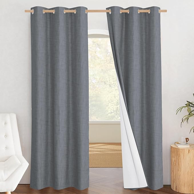 NICETOWN 100% Blackout Linen Texture Curtains 80 inches Long, Dove Grey, 2 Pcs, Thermal Insulated Full Blackout 2-Layer Lined Drapes, Energy Efficiency Window Draperies for Boy's Room by NICETOWN