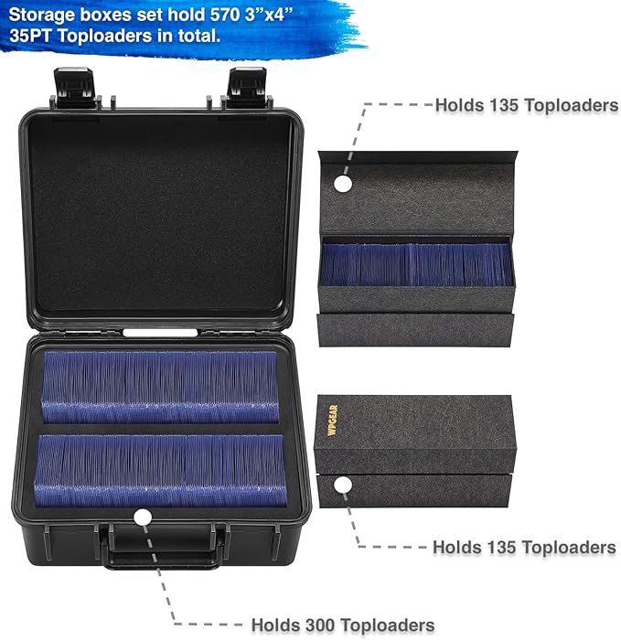 Waterproof Toploader Storage Boxes for 3" x 4" 35PT Rigid Card Holder, Trading Card Case Set Hold 570 Toploaders Totally, Fit Sport Card with ONE Touch Magnetic Card Holder - Image 2