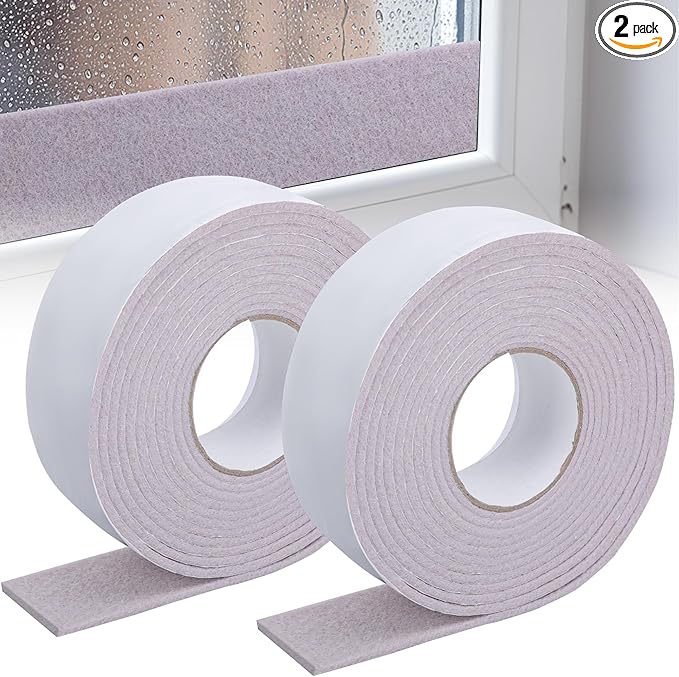 moonoom 2 Roll 16.4 Ft x 2'' Window Condensation Absorber Strip, Thick Window Moisture Absorbent Tape, Reusable Condensation Prevention Felt Strip for Absorbing Water and Keeping Dry by moonoom
