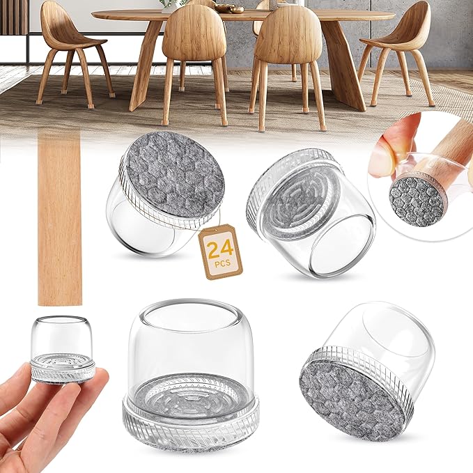 24PCS Extra Small Chair Leg Floor Protectors, Furniture Sliders, Chair Leg Protectors for Hardwood Floors, Non-Slip Felt Furniture Pads, Round Silicone Cap Covers to Protect Floors(Fit 0.5" - 0.75") by Indemo