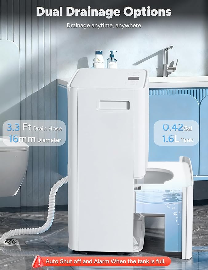 2500 Sq.Ft Dehumidifier for Home Basement 34 Pints Max - Smart WiFi Controlled Dehumidifier with Drain Hose Dry Clothes 24HR Timer 1.6L tank for RV Bedroom Bathroom Homelabs Office Large Room - Image 5