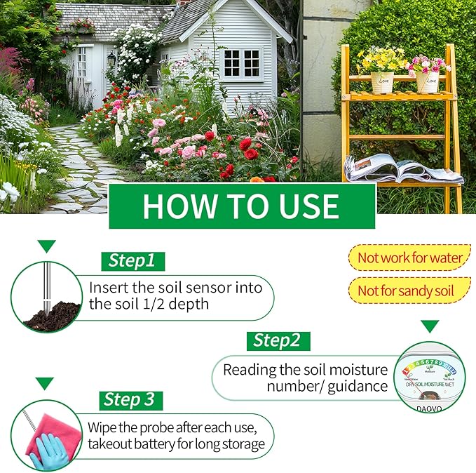 Soil Moisture Meter, Plants Moisture Meter Upgraded-Large Screen-Soil Hygrometer with Light- Plant Water Meter for Indoor and Outdoor Hous Plants, Garden, Farm, Lawn Soil Tester-Spring-Green - Image 5