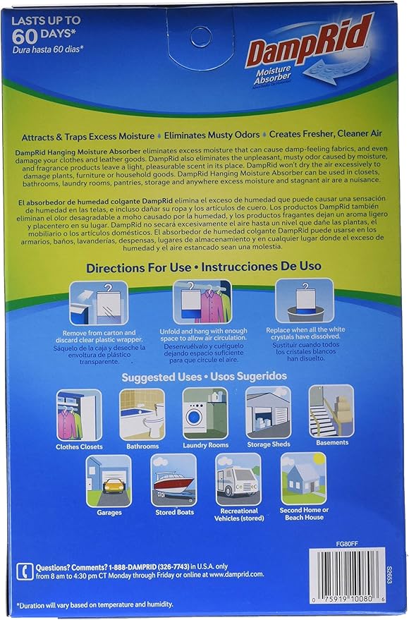 DampRid Fragrance Free Hanging Moisture Absorber, Inhibits Mold and Mildew, 14 ounce, pack of 6 - Image 2