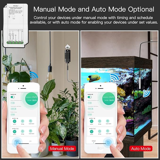 MOES WiFi Smart Temperature and Humidity Switch Module Sensor, Dual Relay Output Controller, Smart Life Tuya App Wireless Remote Control, Programmable Thermostats Kit Works with Alexa Google Assistant - Image 4