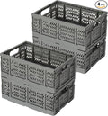 Heavy Duty Plastic Milk Crates for Storage, 4-Pack Stackable Storage Bins for Organizing, Collapsible Storage Basket with Handle for Groceries, Suitable for Home Office School Store, Gray by PAG-Mass