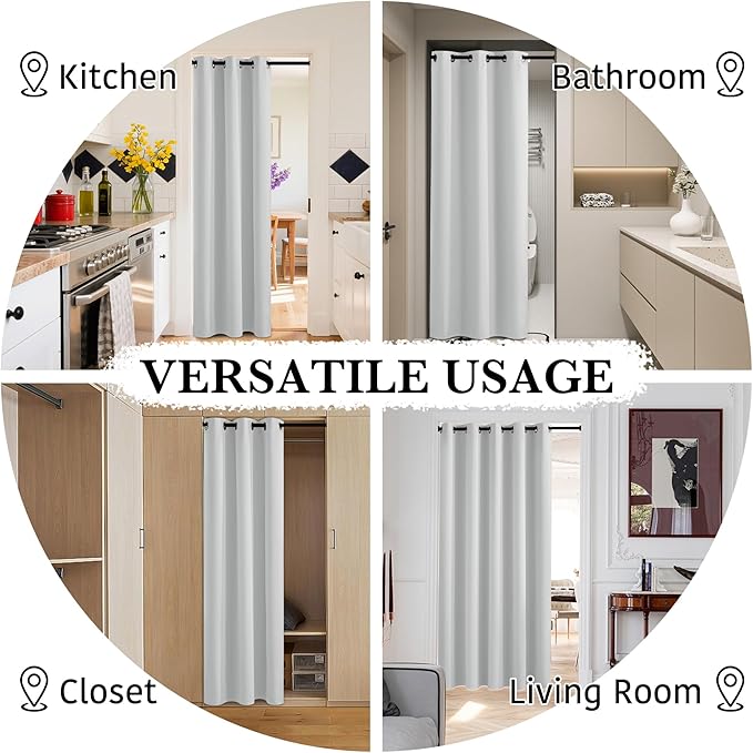 RYB HOME 100% Blackout Door Curtain for Doorway/Open Closet, Privacy Temporary Door for Bedroom/Kitchen/Laundry/Patio, Thermal Insulated Drapes, White, W34xL80, 1 Panel - Image 5