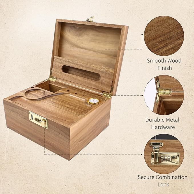 Large Wooden Box With Combination Lock, Wooden Lock Box With Lid, Locked Storage Box With Removable Tray And Jars,Ideal For Home Storage - Image 3