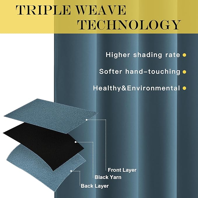 NICETOWN Blackout Doorway Curtain Drape 78 inch Long - Grommet Noise Reducing Thermal Insulated Solid Modern Window Treatments for Bedroom Closet (1 Panel, 52 x 78 Inch, Smoky Blue) - Image 3