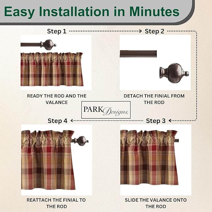 Park Designs Farmhouse Kitchen Valances for Windows - Red Heartside | Fall Decor Window Valance | Plaid Curtain Valances for Windows | 72" x 14" - Image 4