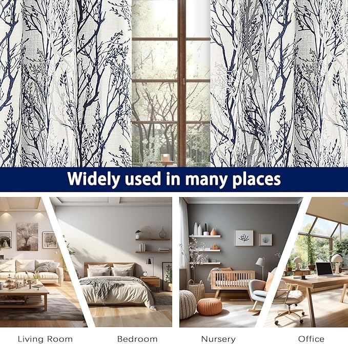 DriftAway Linen Printed Blackout Curtains Tree Branch Pattern Double Layer 90 Inches Long for Bedroom Classic Thermal Insulated Summer Sound Lined Grommet Drapes for Living Room 2 Panels Blue/Linen - Image 8