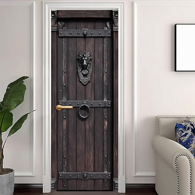 3D Door Decals Stickers Peel Stick Wall Murals Vinyl Wallpaper Self-Adhesive Mural Door Covers Decorative for Furniture Home Decor Wrinkle-Resistant Waterproof - Image 2
