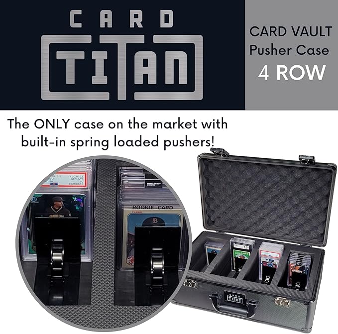 Vault Trading Card Storage Box - Lockable Sports Cards Hard Case with Spring-Loaded Pushers for Top Loaders & Graded Cards - 4 Row - Image 2