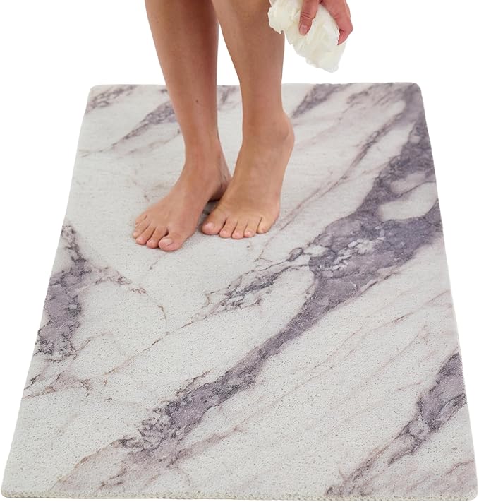 Anti Slip Shower Mat - Non Slip Shower Mats for Inside Shower - Large 47x24 Loofah Shower Floor Mat Non Slip - Bath Mat for Shower - Secure Mat Without Suction Cups (47x24 Marble Grey) by ENKOSI