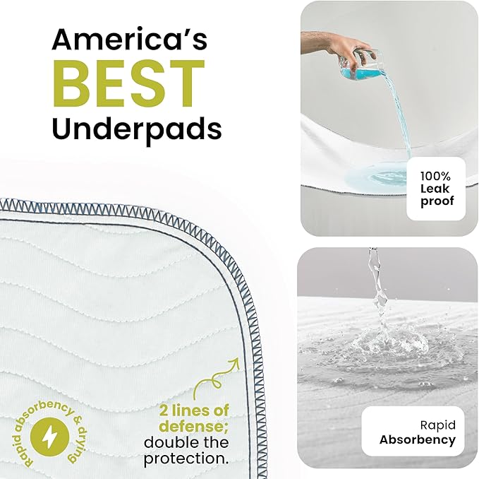 IMPROVIA® Washable Underpads, Heavy Absorbency Reusable Incontinence Pads for Kids, Adults, Elderly, and Pets - Waterproof Protection Floor White & White (2 Pack - 34x52) - Image 2