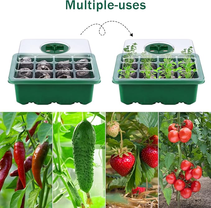 6 Pack Seed Starter Tray Kit with Grow Light and Humidity Dome Germination Trays, 72 Peat Pellets, Plant Labels, Gardening Tools, Green, Modern Style, 7.3 x 5.7 x 4.5 inches - Image 6