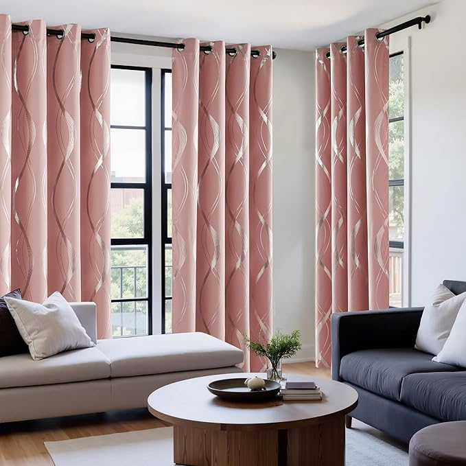 NICETOWN 100% Blackout Pink Curtains for Bedroom and Living Room, 52 inch by 84 inch, Easy Care Solid Thermal Insulated Grommet Wave Pattern Panels and Drapes for Bedroom Decoration, 2 Pieces - Image 4